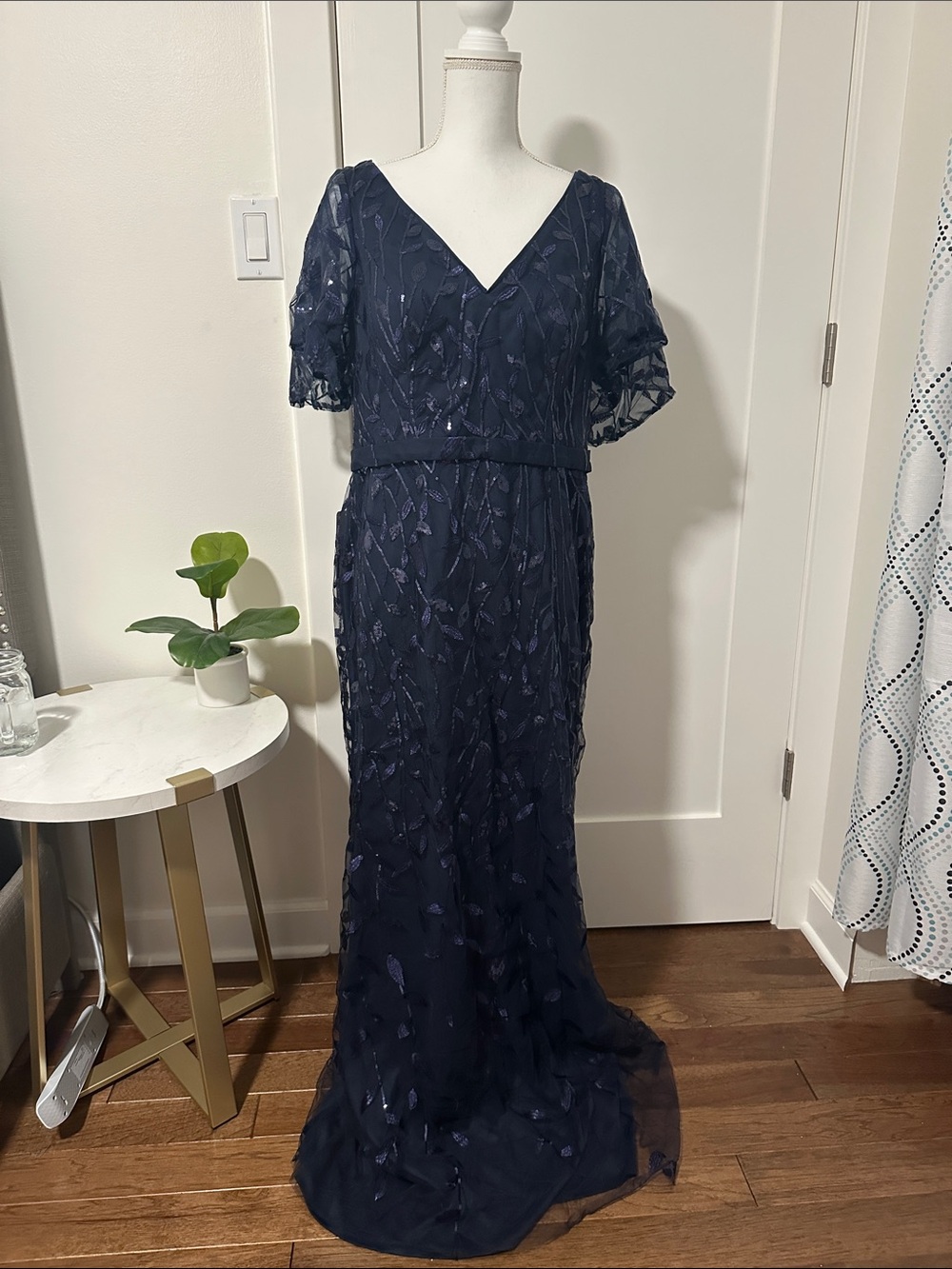 Azazie Navy V-Neck Embroidered Maxi Dress Size A14 | A14